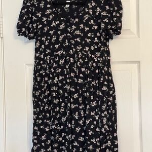 BP Printed Babydoll Minidress In Black Kasey Ditsy Size Medium